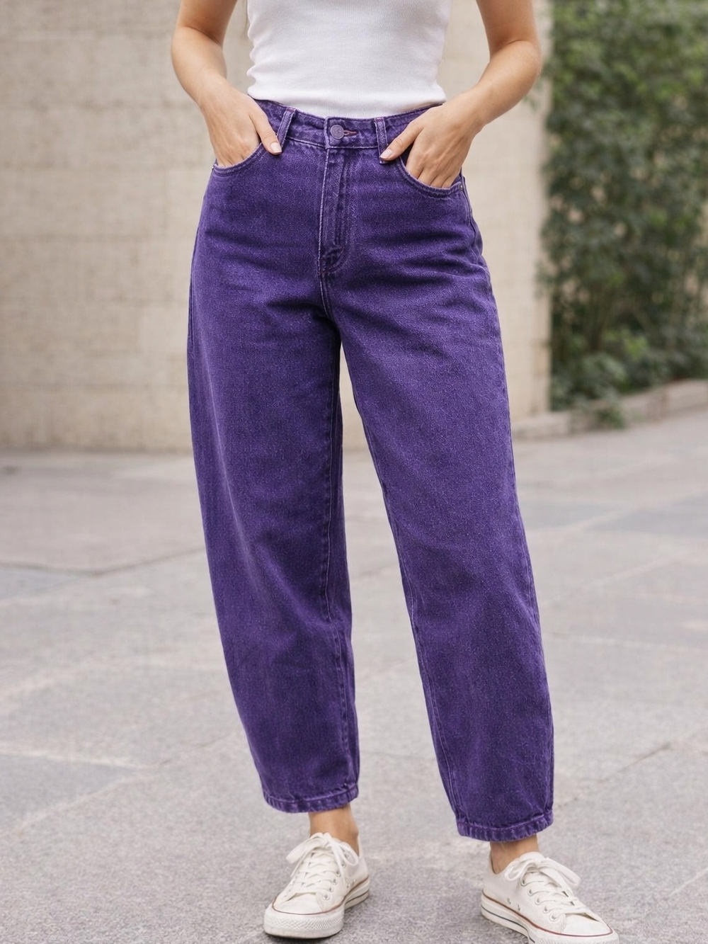 Vtg 80s Purple Barrel Leg Jeans 13 Ultra High Rise Artsy Balloon Denim Whimsical